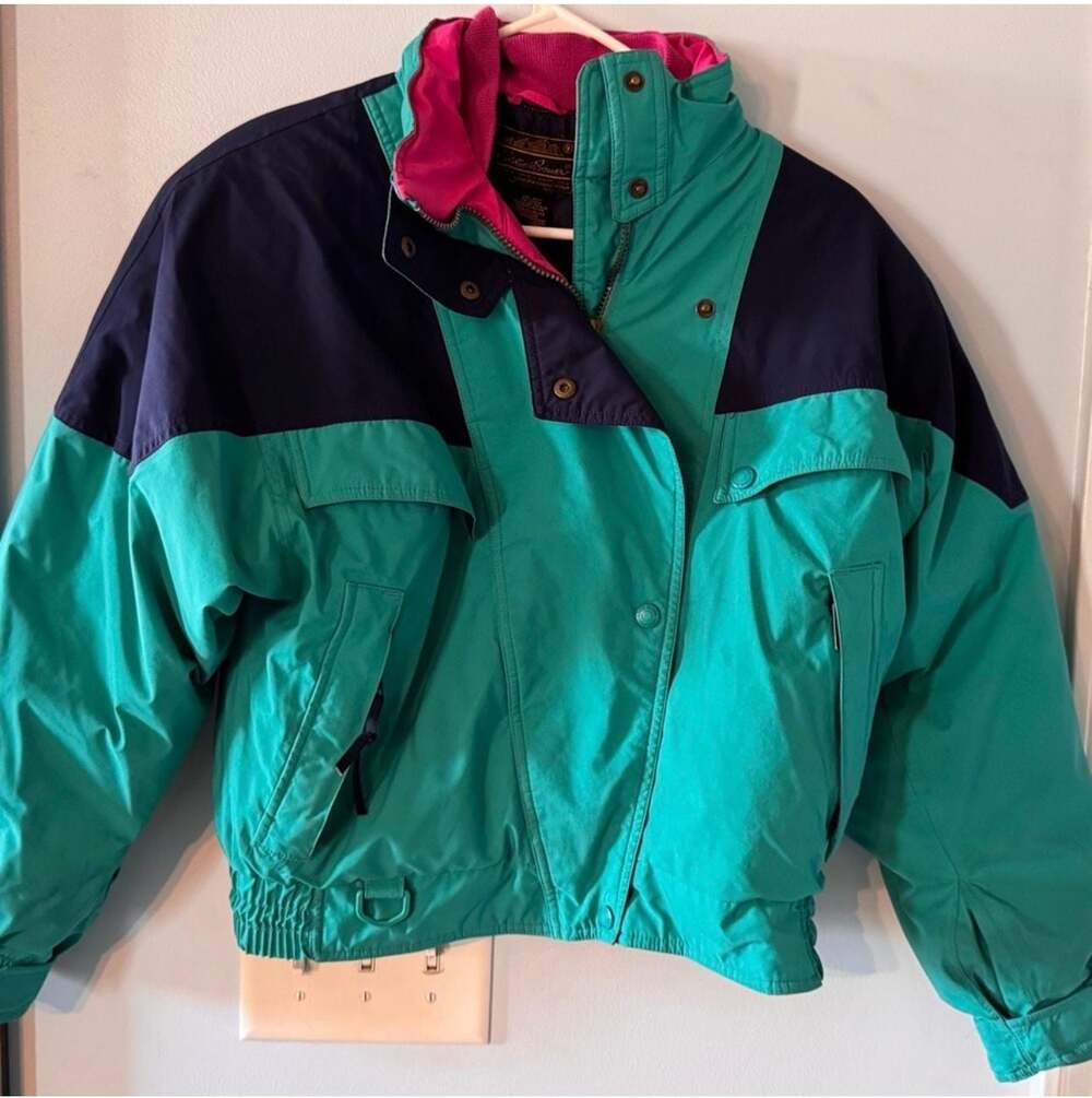 Vintage Eddie Bauer Goose Down Ski Jacket 90s Colorblock Puffer Coat Retro Y2K